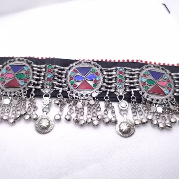 Tribal Necklace, Afghan Necklace, Boho Silver Choker Necklace - Picture 2 of 5